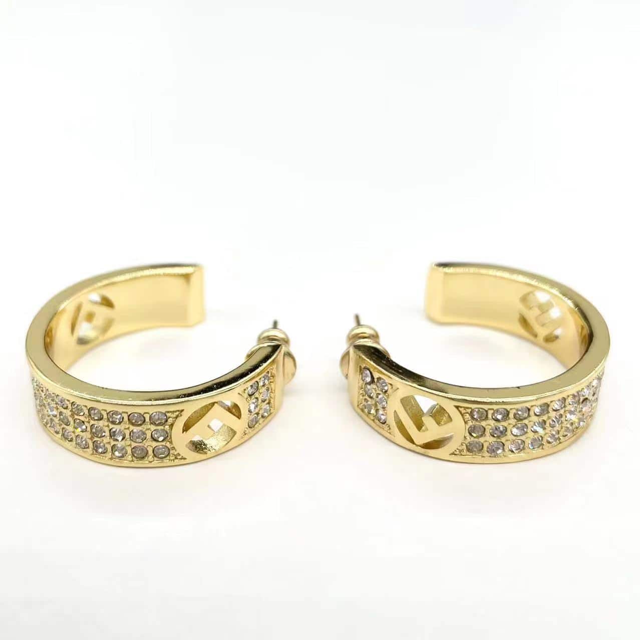 Fendi Logo Gold Tone Hoop Earrings Fendi